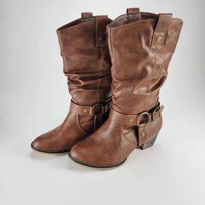 NWOT Refresh Brown Calf Length Cowgirl Heeled Boots - US Size 7